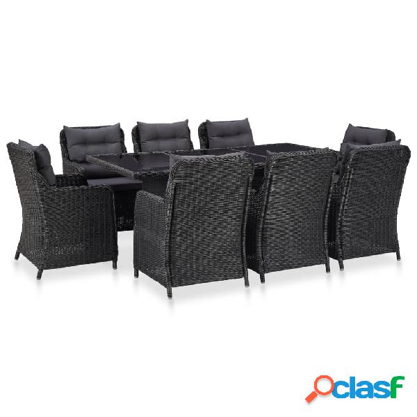 vidaXL 3057809 9 Piece Outdoor Dining Set Poly Rattan Black