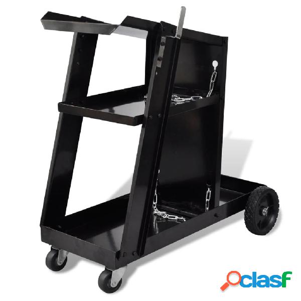vidaXL Carro de soldadura negro con 3 estantes organizador