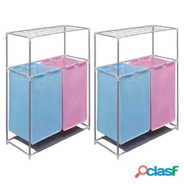 vidaXL Cesto clasificador ropa sucia 2 uds 2 secciones con