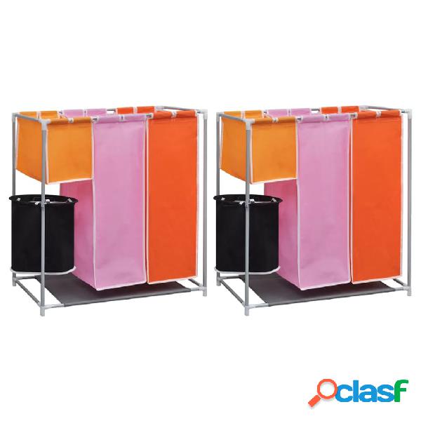 vidaXL Cesto de ropa sucia 2 unidades 3 secciones con cubo