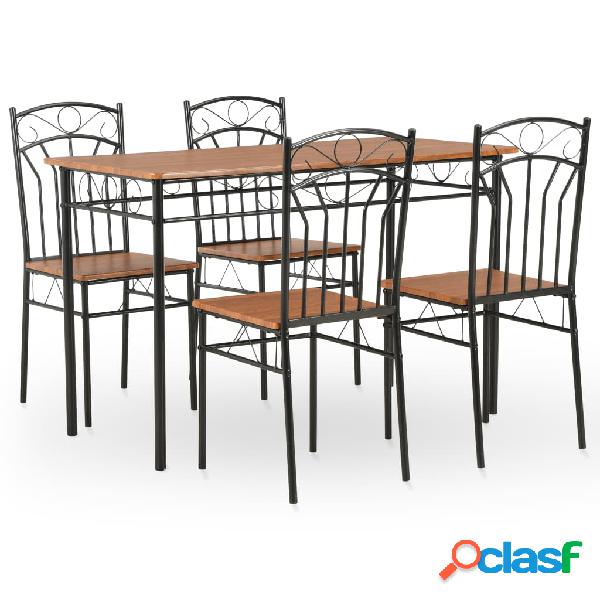 vidaXL Conjunto de comedor de 5 piezas MDF y acero marrón