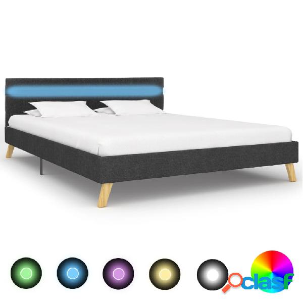 vidaXL Estructura de cama con LED de tela gris oscura