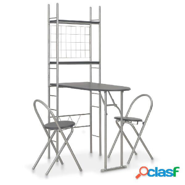 vidaXL Juego de comedor plegable con estante 3 pzas MDF y