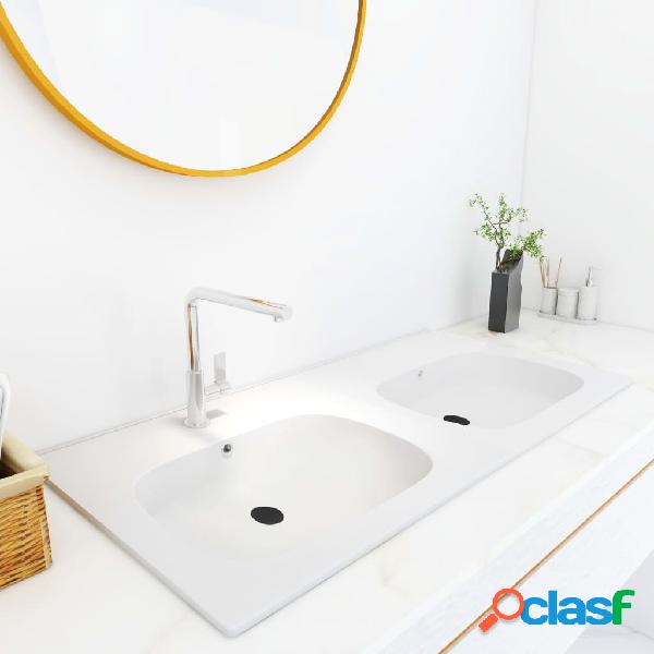 vidaXL Lavabo empotrado doble SMC blanco 1205x460x145 mm