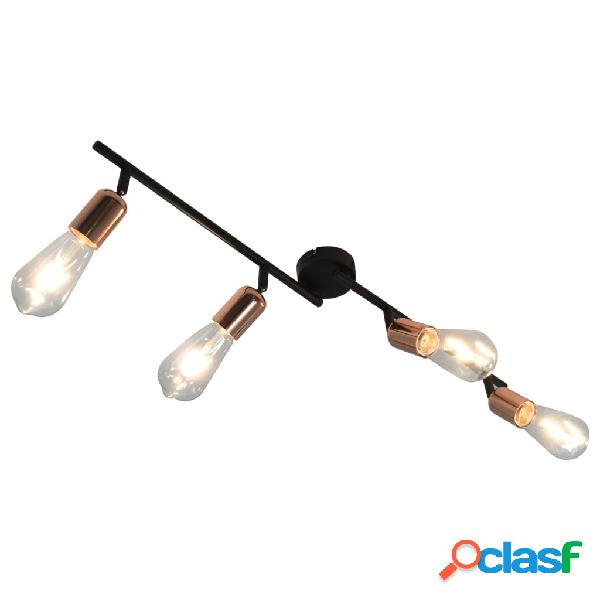 vidaXL Lámpara de focos con 4 luces negro y cobre E27 60 cm