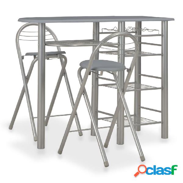 vidaXL Mesa y taburetes de cocina con estantes de madera y