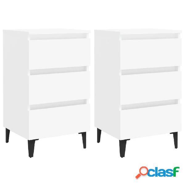 vidaXL Mesita de noche con patas metal 2 uds blanco 40x35x69