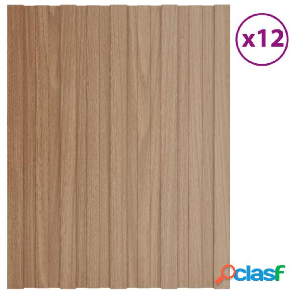 vidaXL Panel de tejado acero galvanizado color madera 12 uds