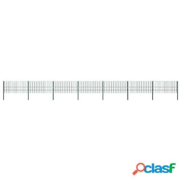 vidaXL Panel de valla con postes hierro verde 11,9x0,8 m