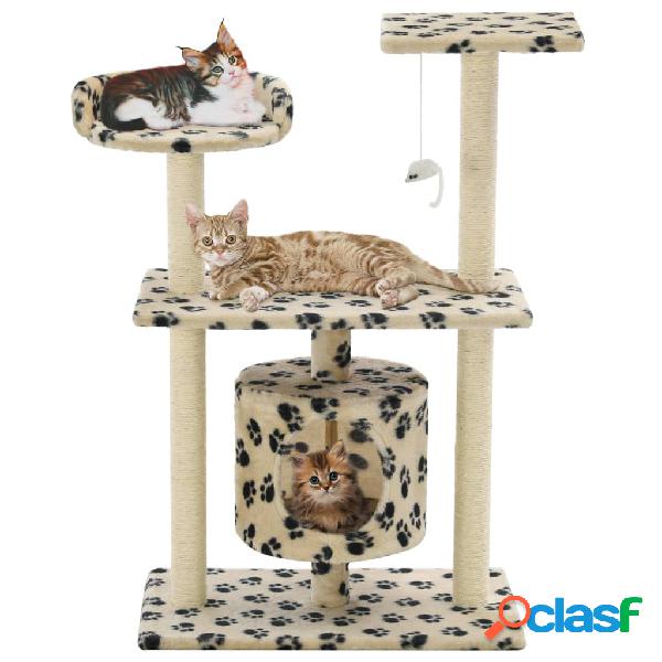 vidaXL Rascador para gatos con poste de sisal 95 cm huellas