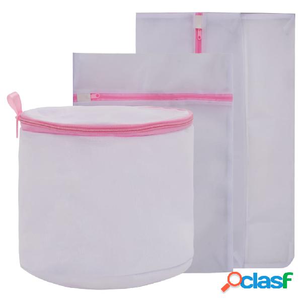 vidaXL Set de bolsas para la lavadora 3 piezas blanco y rosa