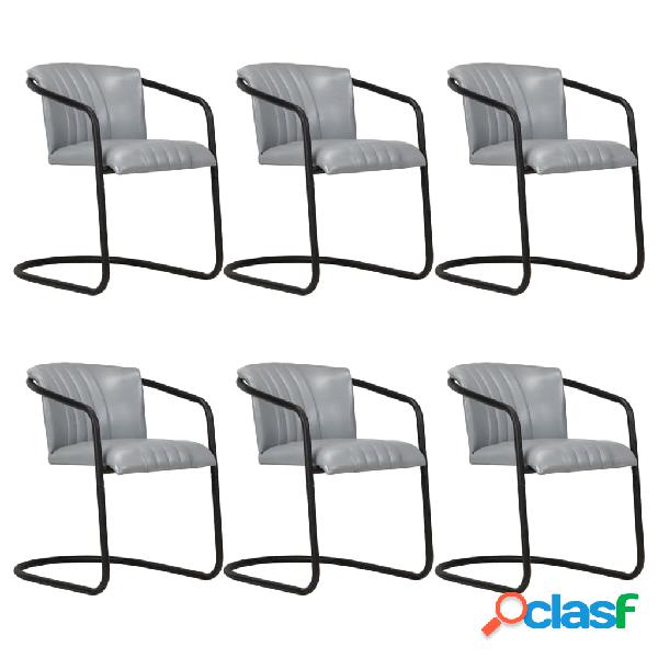 vidaXL Sillas de comedor 6 unidades cuero auténtico gris