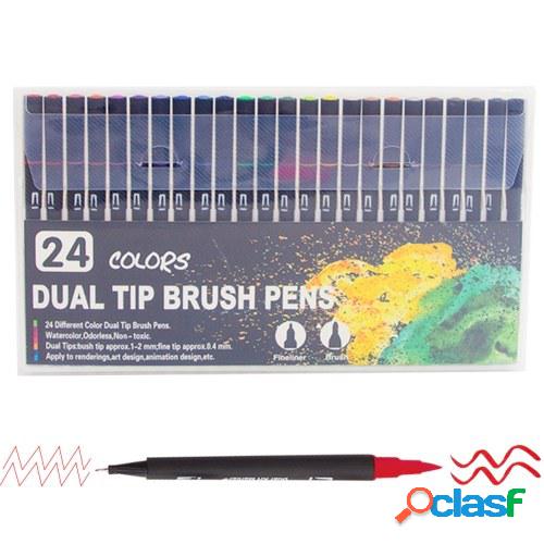 24 colores Rotuladores de pincel de doble punta Fineliner &