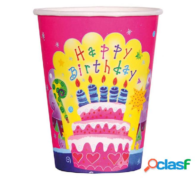 6 Vasos Happy Birthday de 9 cm