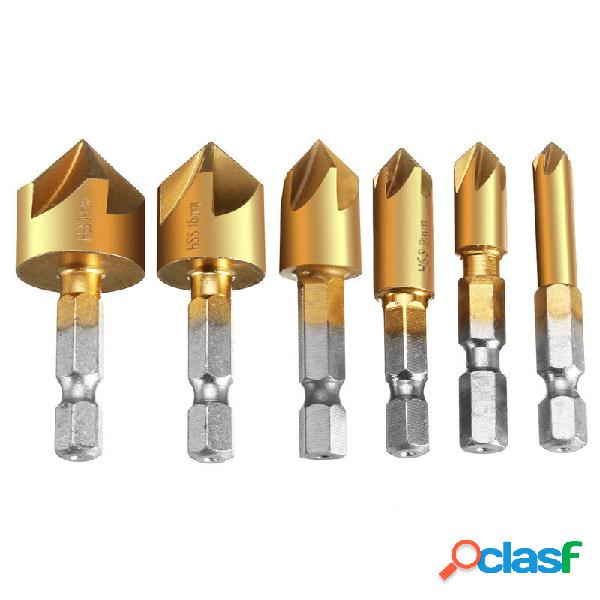 6pcs 6mm-19mm 5 Flauta Avellanador Taladro Juego de brocas