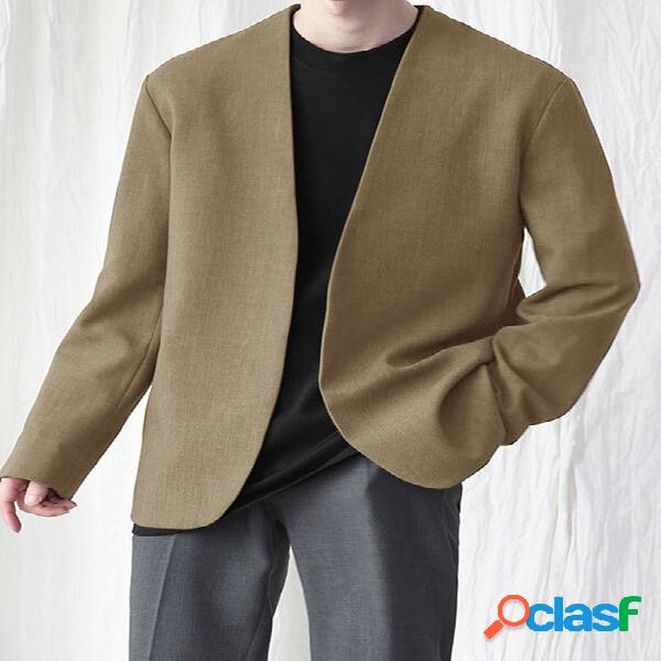 Blazer de manga larga informal suelto sin cuello para hombre