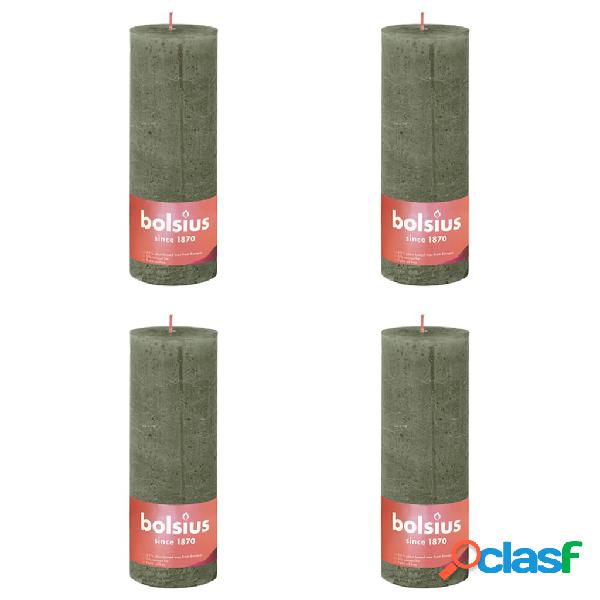 Bolsius Velas rústicas Shine 4 uds color verde oliva 190x68
