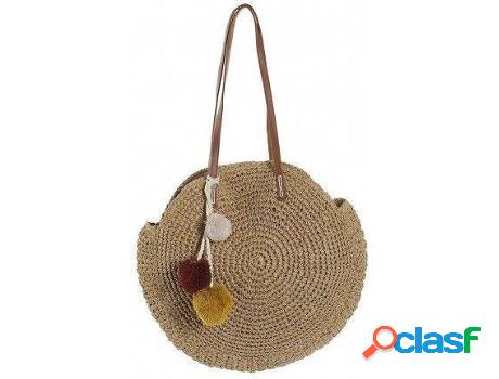 Bolso HOGAR Y MÁS Redondo De Paja Mujere Bandolera Pompone