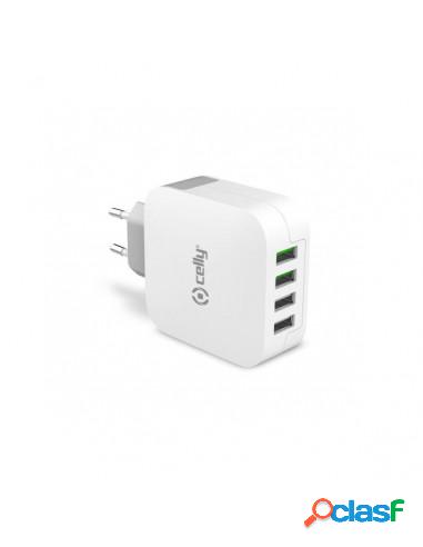 CARGADOR USB CELLY 4 PUERTOS 4.8A 2X1A + 2X2.4A WHITE PARA