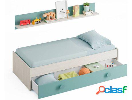 Cama MIRAKEMUEBLE Dupla Juvenil Snuba (Blanco Alpes - Verde