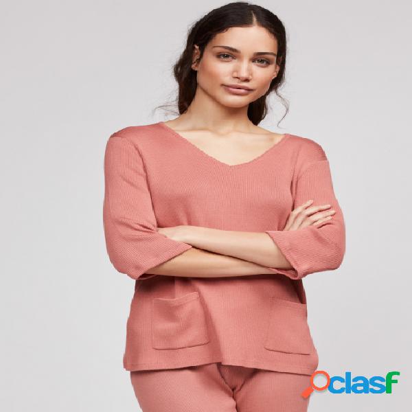 Camiseta punto canalé bolsillos - Gisela