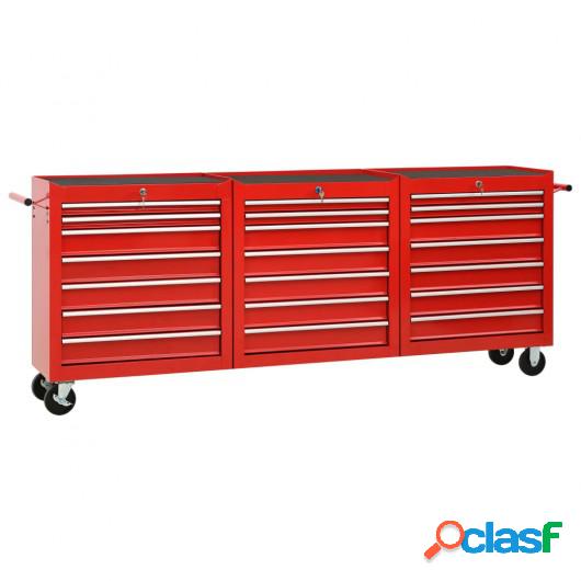 Carro para herramientas con 21 cajones acero rojo