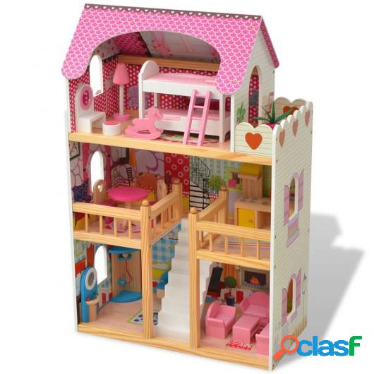 Casa de muñecas de 3 pisos 60x30x90 cm madera