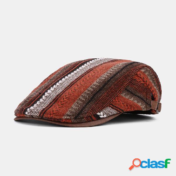 Collrown Men Stripe Patrón Patchwork Beret Sombrero Retro