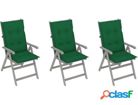 Conjunto 3 Sillas de Jardín VIDAXL Reclinables c/Almohadas