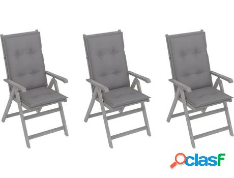 Conjunto 3 Sillas de Jardín VIDAXL Reclinables c/Almohadas