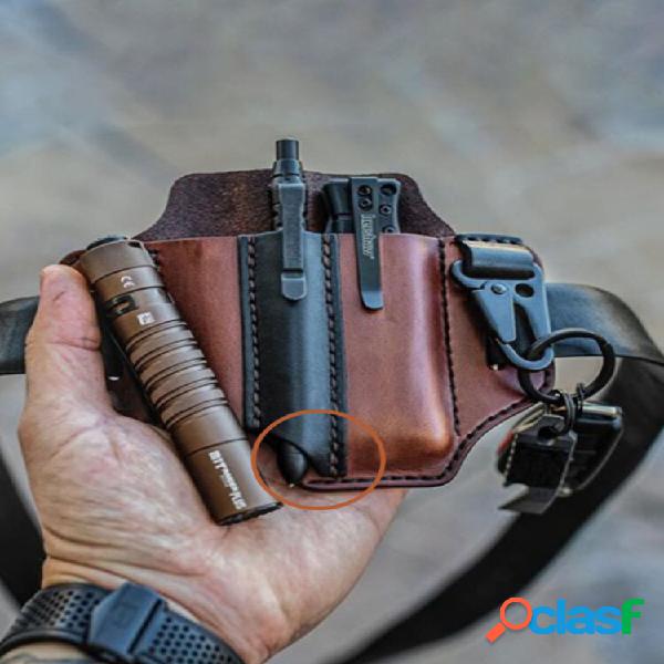 EDC Piel Genuina Linterna multiherramienta Cinturón Funda