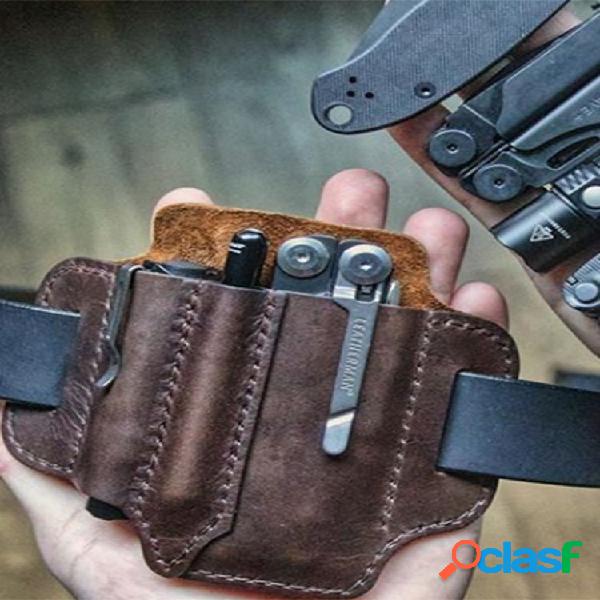 EDC Piel Genuina Linterna multiherramienta Pluma Organizador