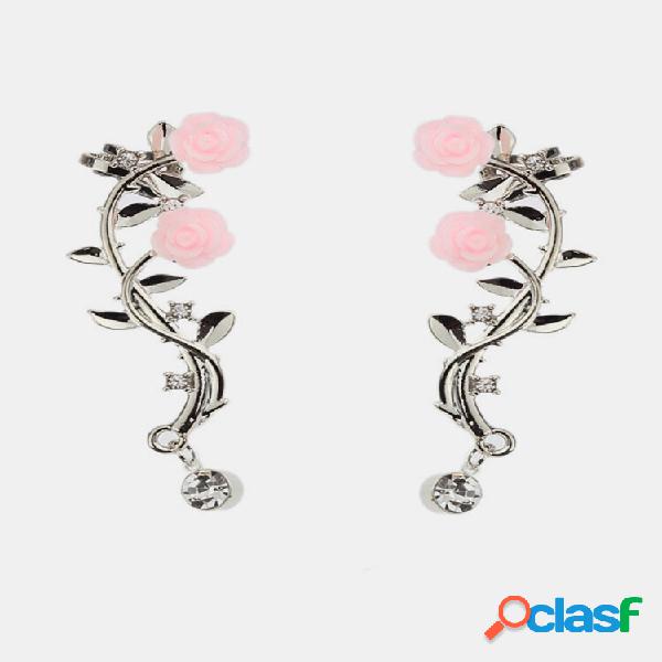 Elegante Rosa Brazalete para mujer con flores Pendientes