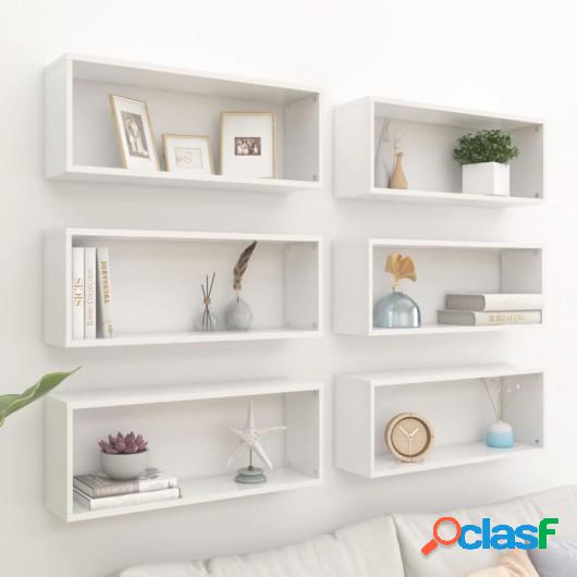 Estantes cubo pared 6 uds aglomerado blanco brillo 60x15x23