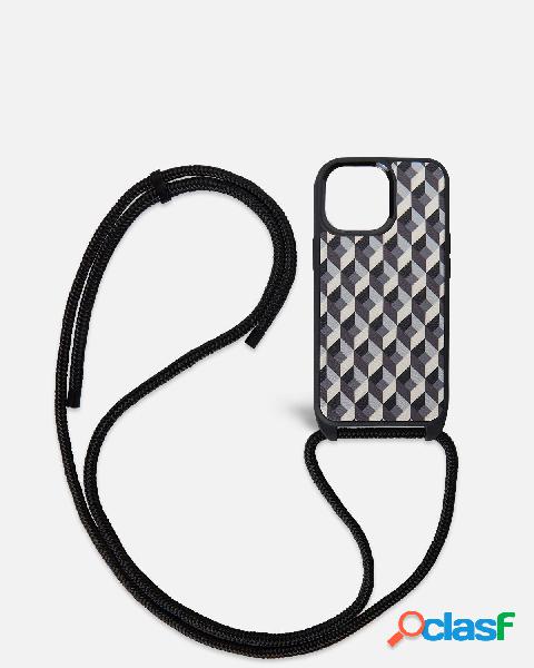 Funda Iphone 13 Pro con cuerda, Born B&W Negro