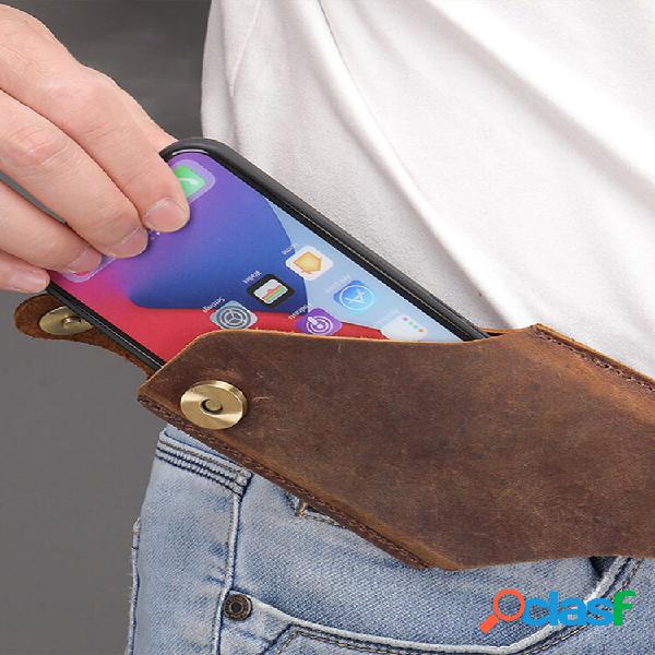 Hombre vendimia Piel Genuina Riñonera antirrobo Teléfono