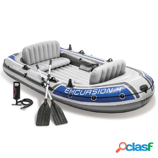INTEX Barca hinchable Excursion 4 con remos y bomba de