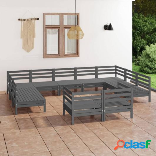 Juego de muebles de jardín 11 piezas madera maciza de pino