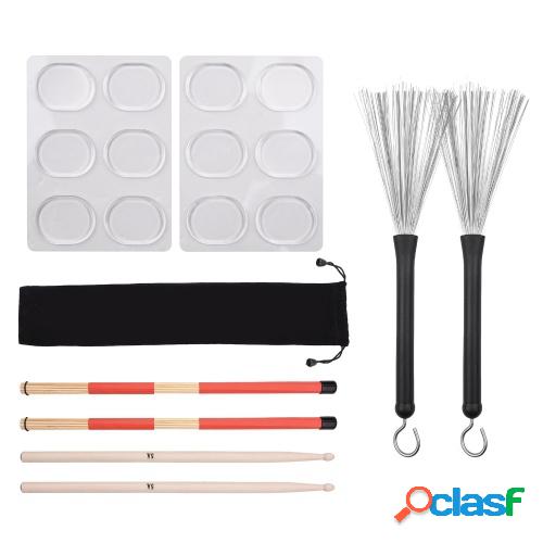 Juego de palillos de tambor 1 par de cepillos de alambre de