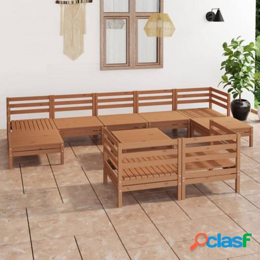 Juego muebles de jardín 10 pzas madera maciza pino marrón