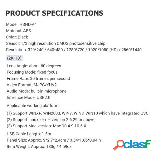 KKmoon Cámara web USB 2K Cámara web de alta definición