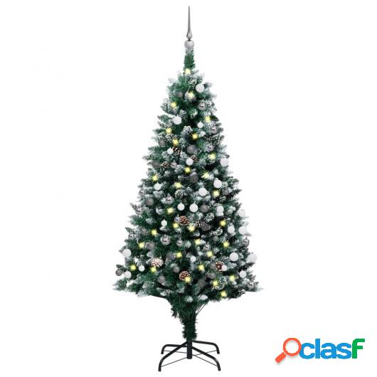 Medio árbol de Navidad artificial LED, bolas y piñas 150