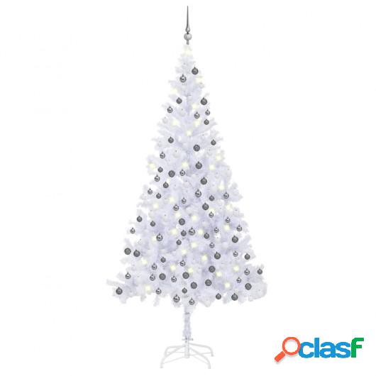 Medio árbol de Navidad artificial LED y bolas L blanco 240
