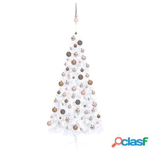 Medio árbol de Navidad artificial LED y bolas blanco 210 cm