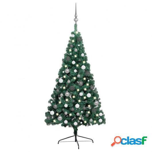 Medio árbol de Navidad artificial LED y bolas verde 240 cm