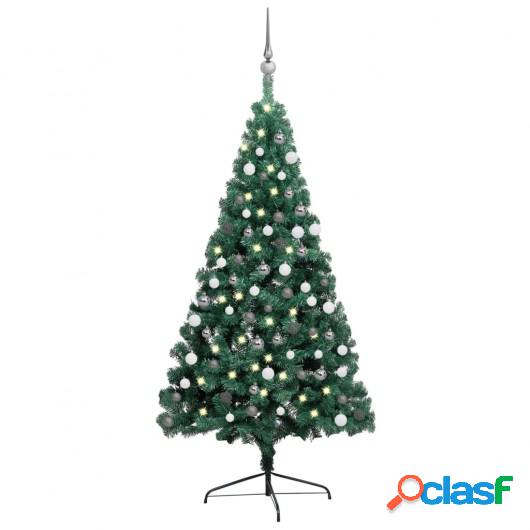Medio árbol de Navidad artificial con LED y bolas verde 210