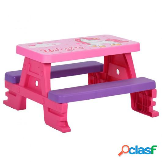 Mesa de pícnic infantil con bancos rosa 79x69x42 cm
