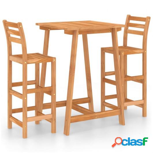 Mesa y sillas de bar para jardín 3 pzas madera maciza de