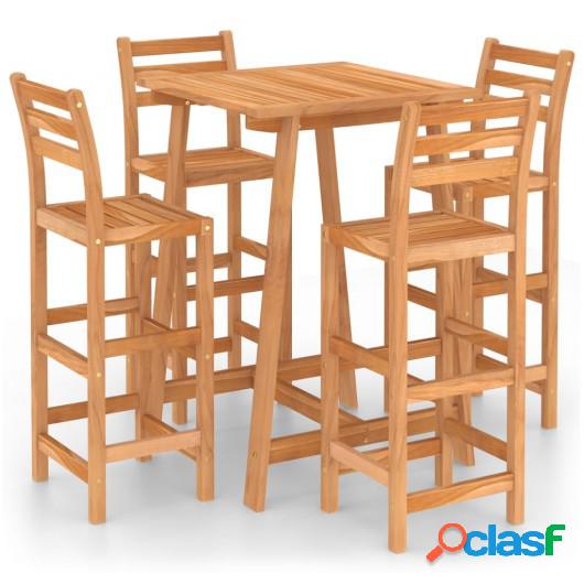Mesa y sillas de bar para jardín 5 pzas madera maciza de