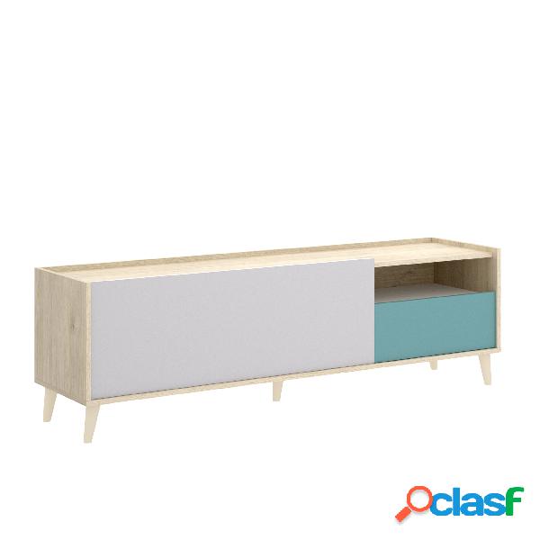 Mueble bajo TV Dekit Nova Natural Gris Esmeralda Blanco